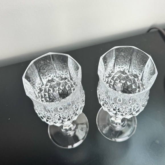 Crystal Glass Blown Water Goblets (set of 2x) Cut Vertical & Criss-Cross Design - Picture 4 of 6